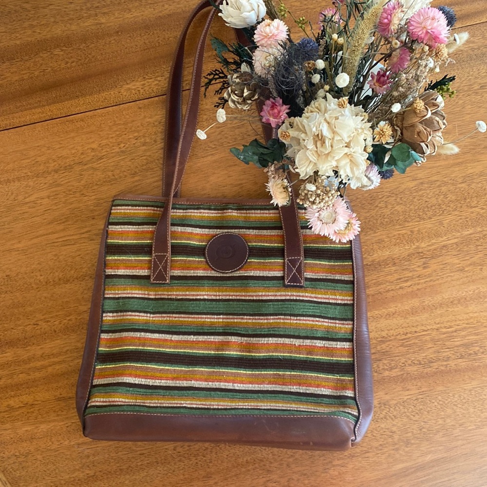 Born Earth Tone Colored Strip Knit Tote Bag